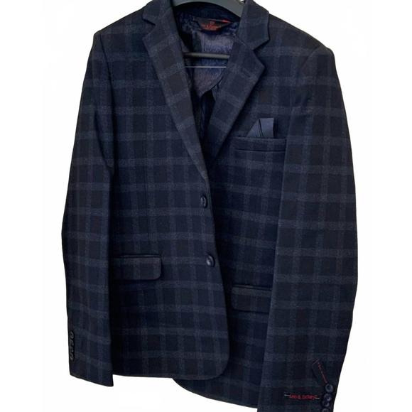 NEW LEO & ZACHARY boys' checked stretch blazer in marino thick window